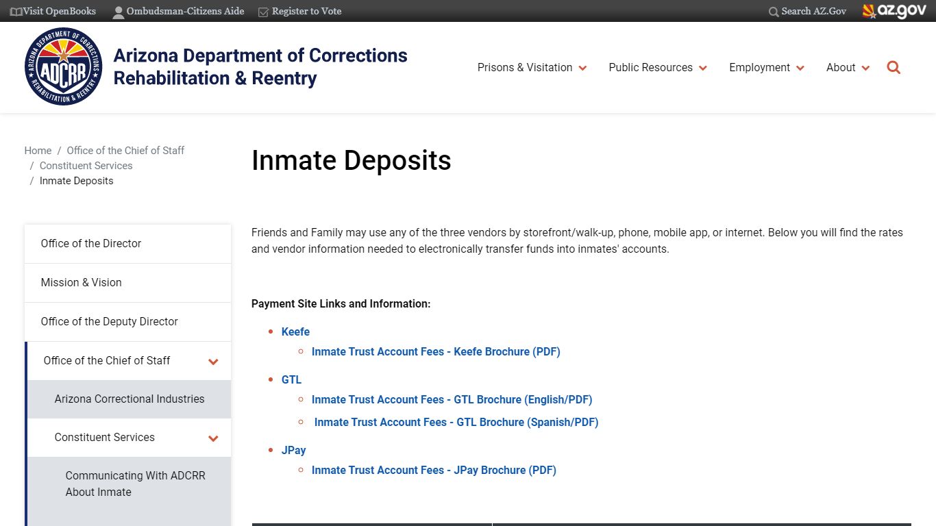 Inmate Deposits | Arizona Department of Corrections, Rehabilitation ...